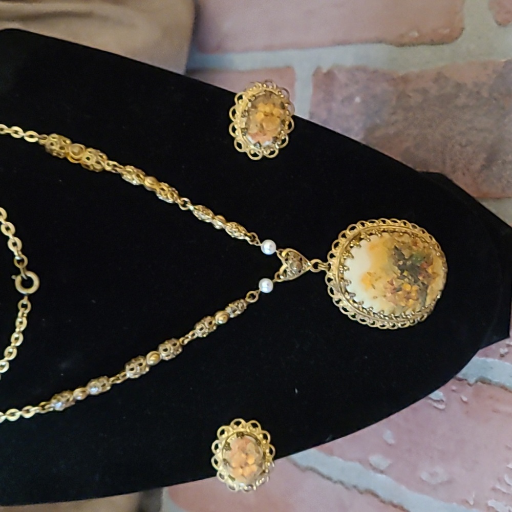 *  Vintage West German Sugared Cameo Pendant and clip earrings.